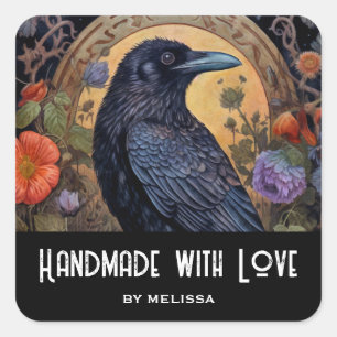 Handmade with Love Black Raven Dark Gothic Square Sticker