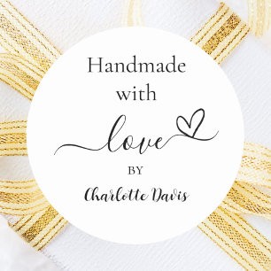 Handmade with love black white name classic round sticker