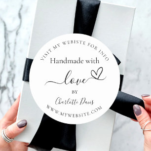 Handmade with love black white name website classic round sticker