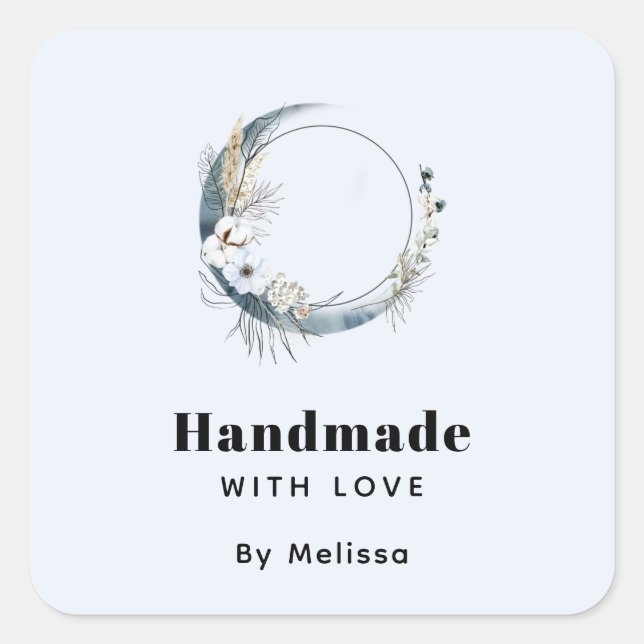 Handmade with Love Blue Crescent Moon Square Sticker (Front)