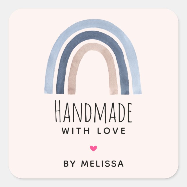 Handmade with Love Blue Rainbow Boho Square Sticker (Front)