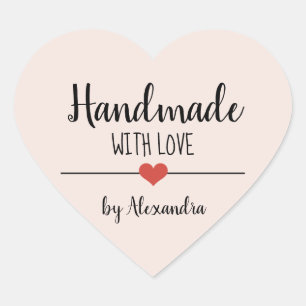 Handmade with love blush pink script personalised  heart sticker