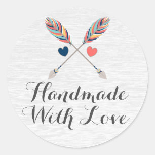 Handmade With Love Bohemian Crossed Arrows Rustic Classic Round Sticker