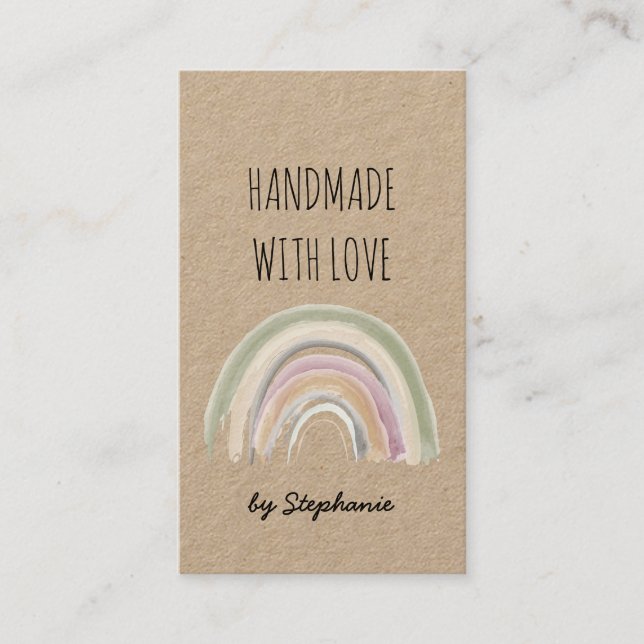 Handmade with Love Boho Rainbow Kraft Paper Rustic Business Card (Front)
