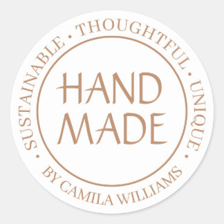 Handmade with Love – Brown & White Sustainable  Classic Round Sticker