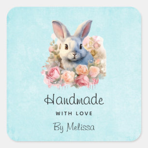 Handmade with Love Bunny with a Garland of Roses Square Sticker