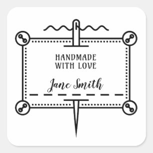 Handmade with Love Buttons and Needle Design Square Sticker