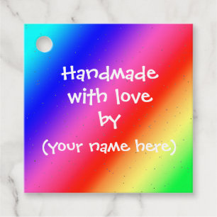 "Handmade With Love By" Bright Rainbow Tags