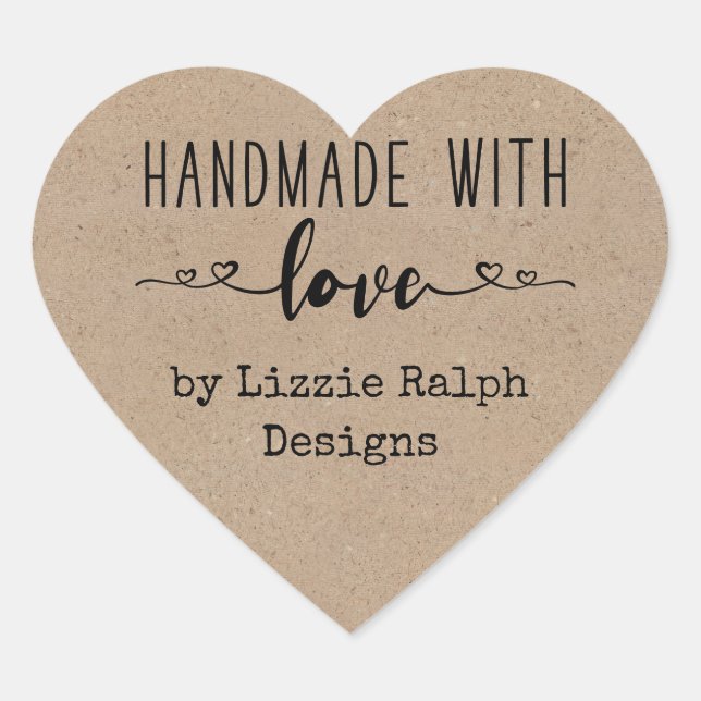 Handmade with Love by Custom Kraft Look Heart Sticker (Front)