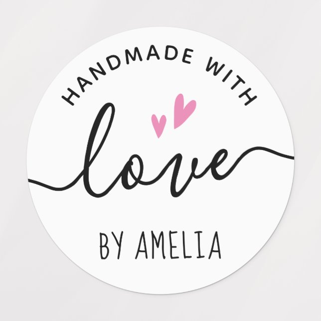 Handmade with love by custom name cute hearts (Design 1)