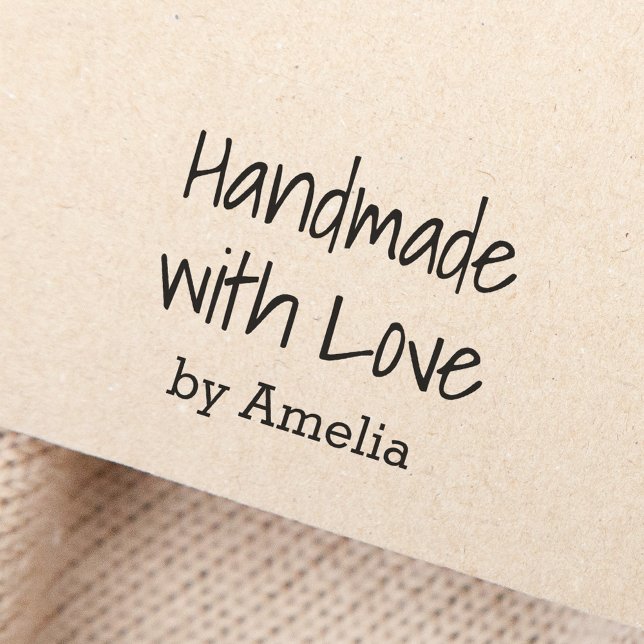 Handmade with love by custom name handwritten font rubber stamp (Creator Uploaded)
