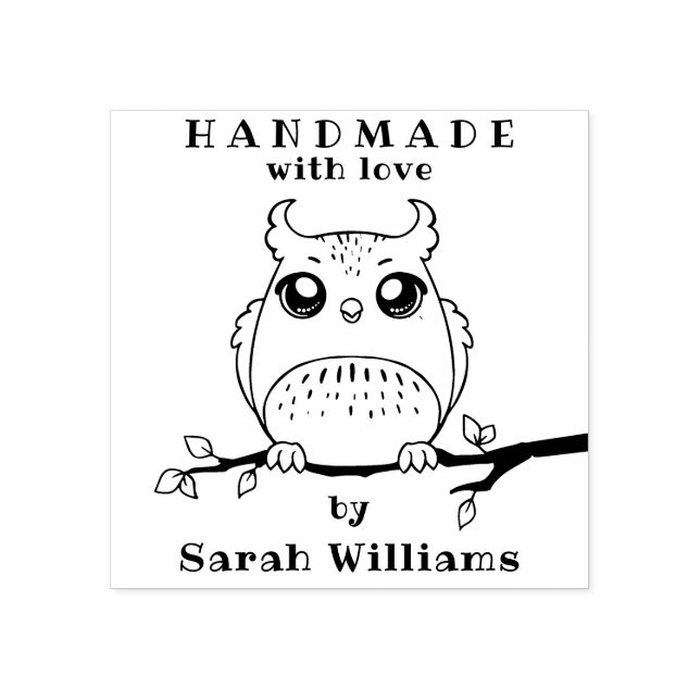 Handmade With Love By Custom Name Owl Rubber Stamp (Imprint)