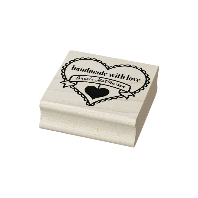 Handmade with Love by .. Rustic Heart Personalised Rubber Stamp (Stamp)