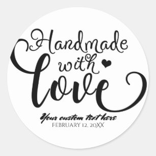 Handmade with Love Chic Black & White Custom Classic Round Sticker