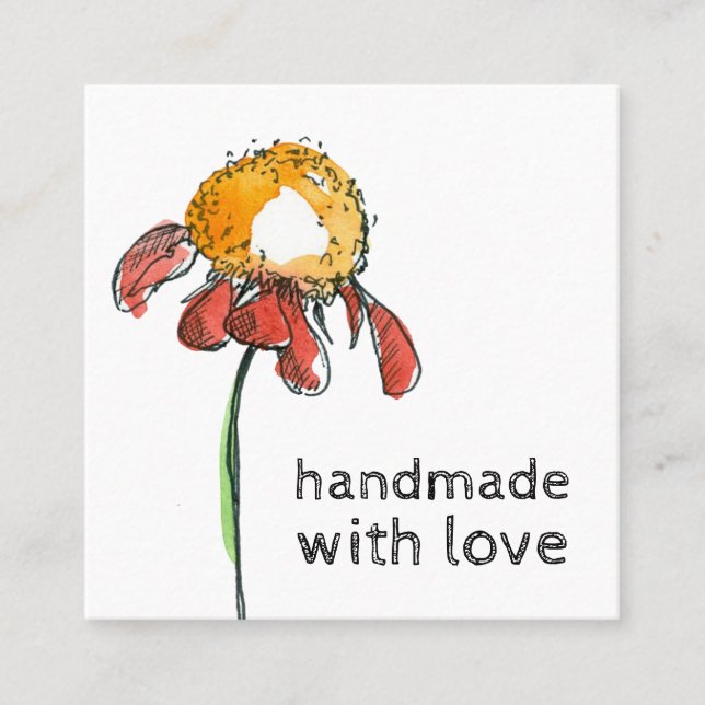 Handmade With Love Coneflower Shop Square Business Card (Front)