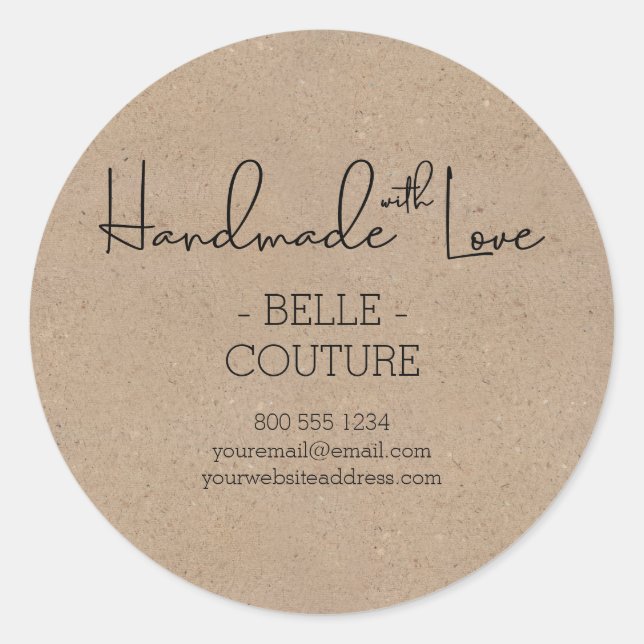 Handmade with Love Country Kraft Look Custom Classic Round Sticker (Front)