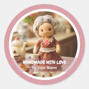 Handmade with love Crochet lady kitchen Classic Round Sticker