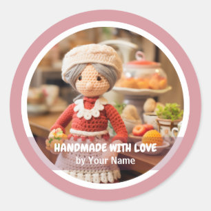 Handmade with love Crochet lady kitchen Classic Round Sticker