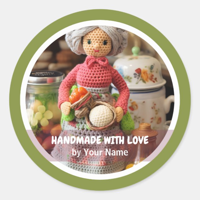 Handmade with love Crochet lady kitchen Classic Round Sticker (Front)