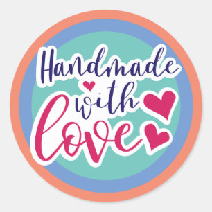 Handmade With Love - custom colours Classic Round Sticker