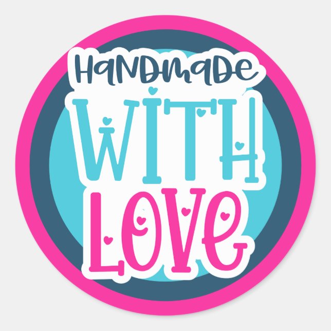 Handmade with love - custom colours classic round sticker (Front)