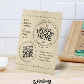 Handmade with Love Custom Logo QR Code Rustic Pedestal Sign