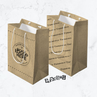 Handmade with Love Custom Logo Rustic Modern Medium Gift Bag