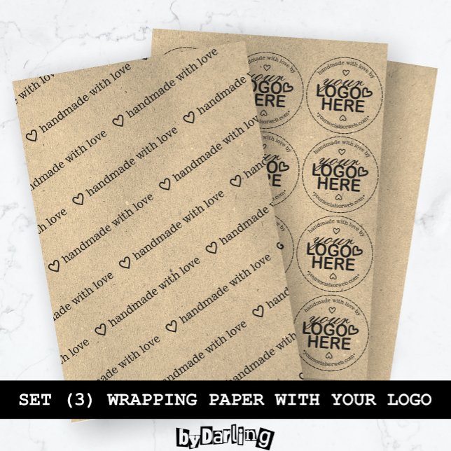 Handmade with Love Custom Logo Rustic Modern Wrapping Paper Sheet (Handmade with Love Rustic Modern Custom Logo Wrapping Paper Set)