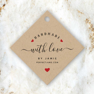 HANDMADE WITH LOVE Custom Modern Script Kraft Gift Favour Tags