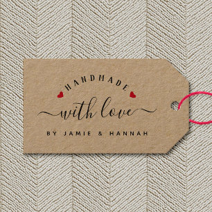 HANDMADE WITH LOVE Custom Modern Script Kraft  Gift Tags