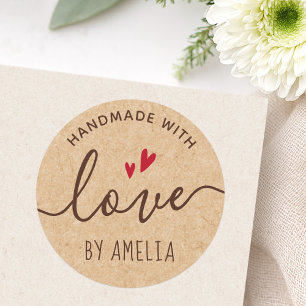 Handmade with love custom name Kraft paper look Classic Round Sticker