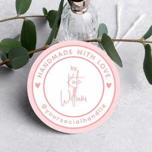 Handmade With Love   Custom Name Social handle Classic Round Sticker