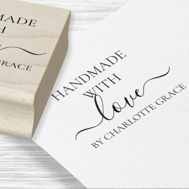 Handmade with love custom personalised typography rubber stamp (Handmade with love custom personalized typography rubber stamp by Ricaso. Add your own text)
