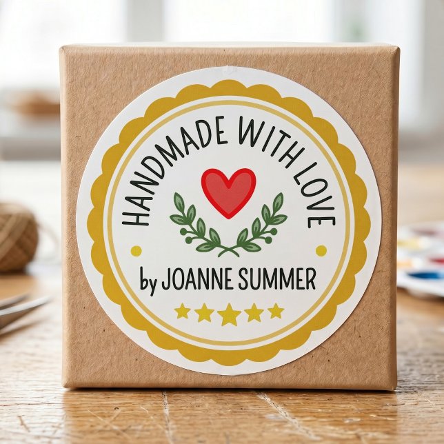 Handmade With Love - Customisable Brand Packaging Classic Round Sticker (Creator Uploaded)
