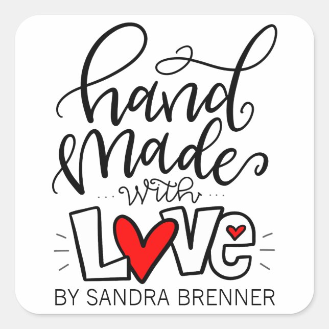 Handmade with Love, Customisable Square Sticker (Front)