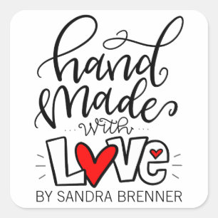 Handmade with Love, Customisable Square Sticker
