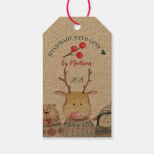 Handmade with love Cute animals winter Gift Tags