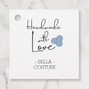 Handmade with Love Cute Blue Buttons White Favour Tags