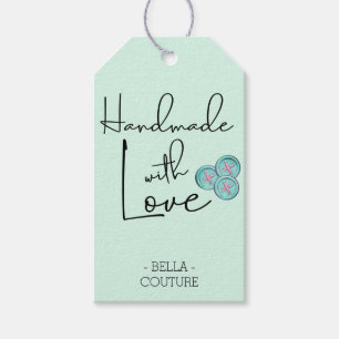 Handmade with Love Cute Buttons Mint Green Gift Tags