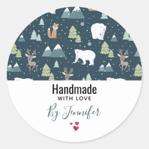 Handmade with Love Cute Christmas Animals Classic Round Sticker