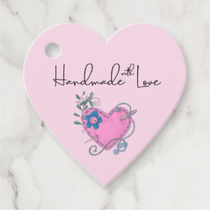Handmade with Love Cute Country Heart Pink Favour Tags