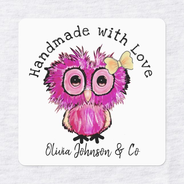 Handmade with Love Cute Pink Owl with Ribbon (Design 1)