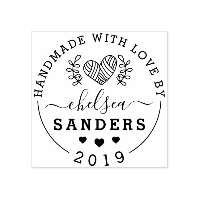 Handmade With Love Cute Rustic Script Craft Label Rubber Stamp (Imprint)