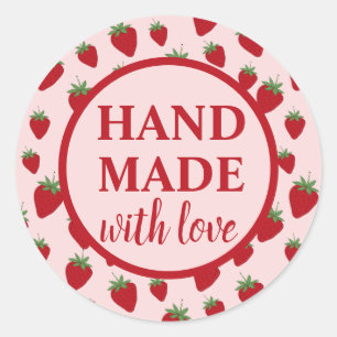 Handmade with Love cute Strawberry  Classic Round Sticker