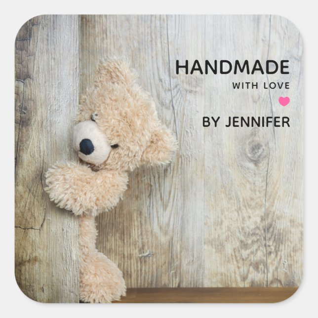 Handmade with Love Cute Stuffed Bear Square Sticker (Front)