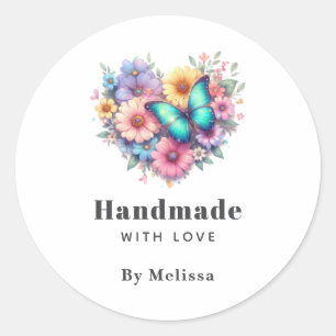 Handmade with Love Daisy Flowers and a Butterfly Classic Round Sticker