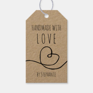 Handmade with Love Doodle Heart  Kraft Paper Gift Tags