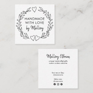 Handmade with Love Doodle Wreath Brush Script Square Business Card