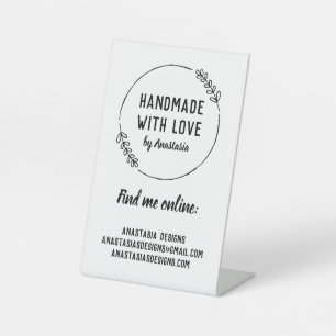 Handmade with Love Doodle Wreath Craft Business Pedestal Sign