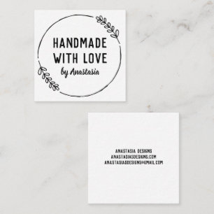 Handmade with Love Doodle Wreath Personalised Square Business Card
